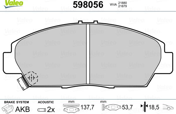 Valeo 598056 - Kit pastiglie freno, Freno a disco www.autoricambit.com