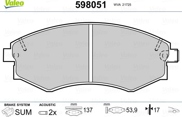 Valeo 598051 - Kit pastiglie freno, Freno a disco www.autoricambit.com