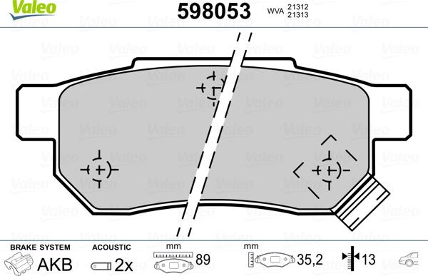 Valeo 598053 - Kit pastiglie freno, Freno a disco www.autoricambit.com