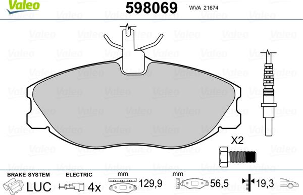 Valeo 598069 - Kit pastiglie freno, Freno a disco www.autoricambit.com