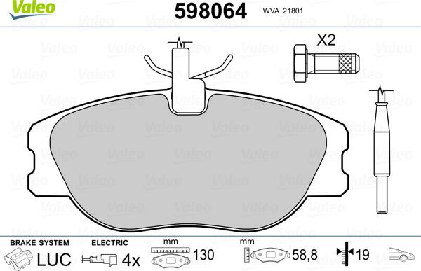 Valeo 598064 - Kit pastiglie freno, Freno a disco www.autoricambit.com