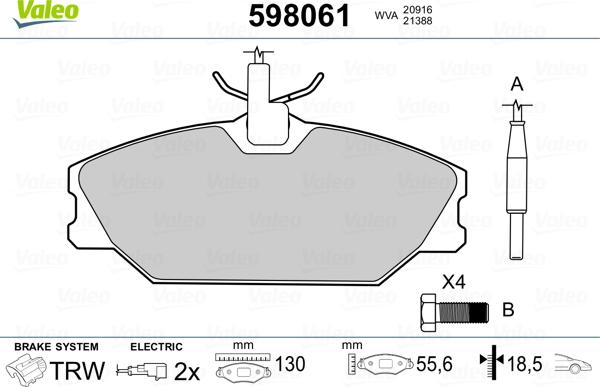 Valeo 598061 - Kit pastiglie freno, Freno a disco www.autoricambit.com