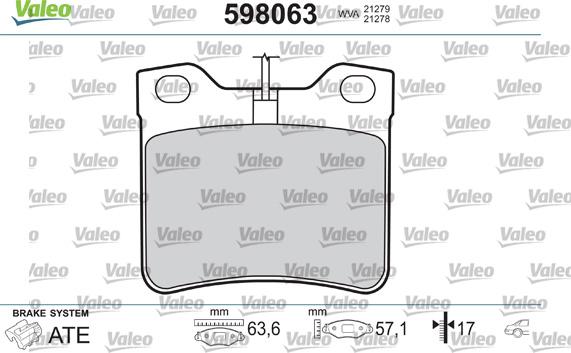 Valeo 598063 - Kit pastiglie freno, Freno a disco www.autoricambit.com