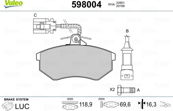 Valeo 598004 - Kit pastiglie freno, Freno a disco www.autoricambit.com