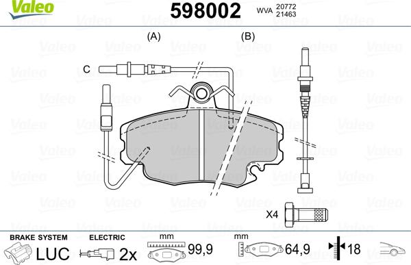 Valeo 598002 - Kit pastiglie freno, Freno a disco www.autoricambit.com