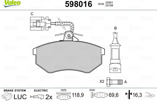 Valeo 598016 - Kit pastiglie freno, Freno a disco www.autoricambit.com