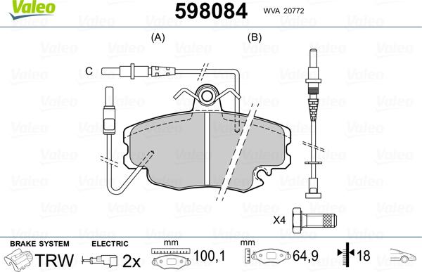 Valeo 598084 - Kit pastiglie freno, Freno a disco www.autoricambit.com