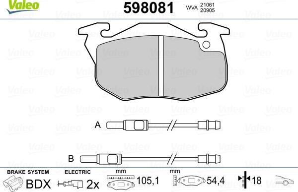 Valeo 598081 - Kit pastiglie freno, Freno a disco www.autoricambit.com