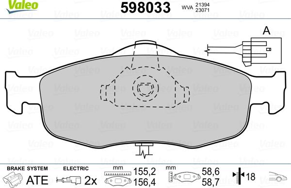 Valeo 598033 - Kit pastiglie freno, Freno a disco www.autoricambit.com