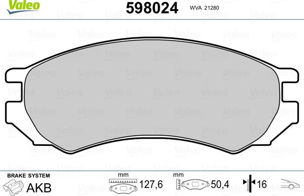 Valeo 598024 - Kit pastiglie freno, Freno a disco www.autoricambit.com