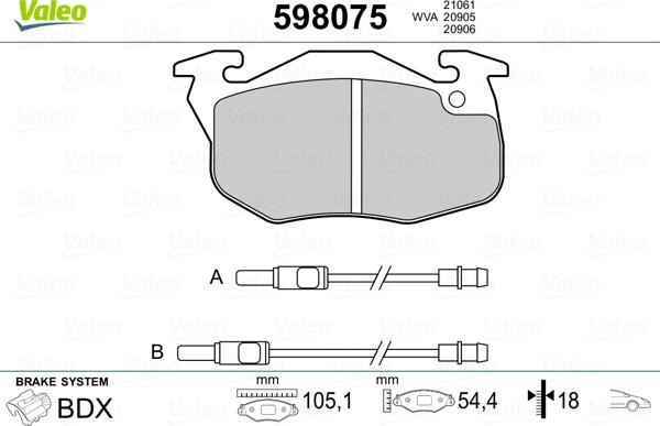 Valeo 598075 - Kit pastiglie freno, Freno a disco www.autoricambit.com