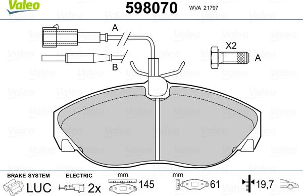 Valeo 598070 - Kit pastiglie freno, Freno a disco www.autoricambit.com