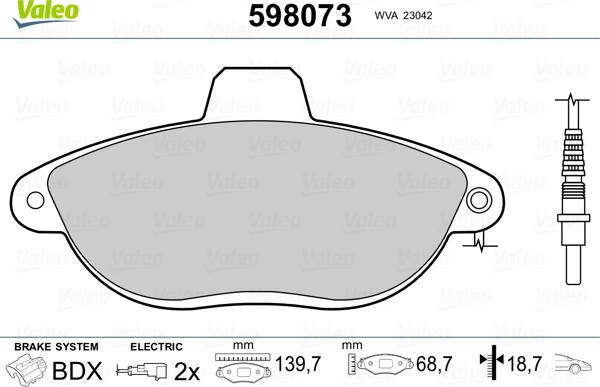 Valeo 598073 - Kit pastiglie freno, Freno a disco www.autoricambit.com