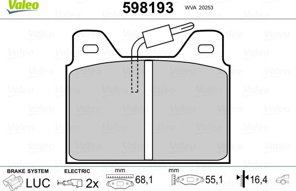 Valeo 598193 - Kit pastiglie freno, Freno a disco www.autoricambit.com