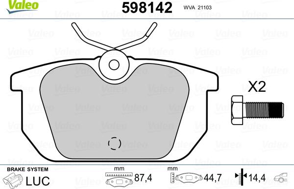 Valeo 598142 - Kit pastiglie freno, Freno a disco www.autoricambit.com