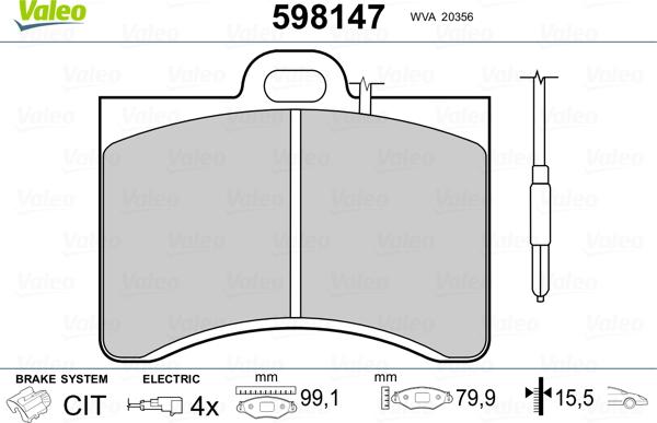 Valeo 598147 - Kit pastiglie freno, Freno a disco www.autoricambit.com