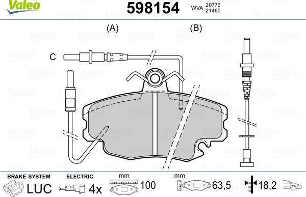 Valeo 598154 - Kit pastiglie freno, Freno a disco www.autoricambit.com