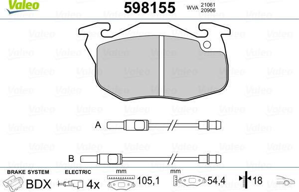 Valeo 598155 - Kit pastiglie freno, Freno a disco www.autoricambit.com