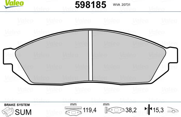 Valeo 598185 - Kit pastiglie freno, Freno a disco www.autoricambit.com