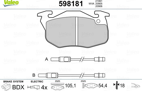 Valeo 598181 - Kit pastiglie freno, Freno a disco www.autoricambit.com