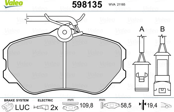 Valeo 598135 - Kit pastiglie freno, Freno a disco www.autoricambit.com