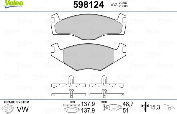 Valeo 598124 - Kit pastiglie freno, Freno a disco www.autoricambit.com