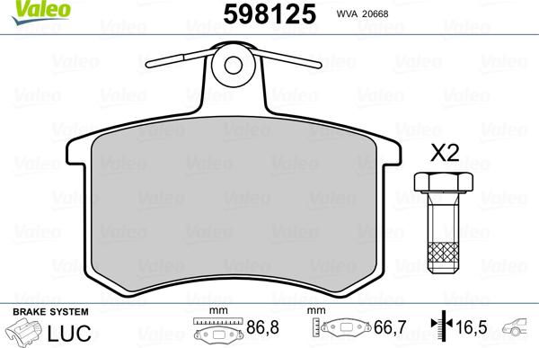 Valeo 598125 - Kit pastiglie freno, Freno a disco www.autoricambit.com