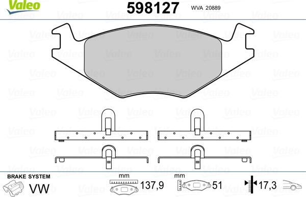 Valeo 598127 - Kit pastiglie freno, Freno a disco www.autoricambit.com