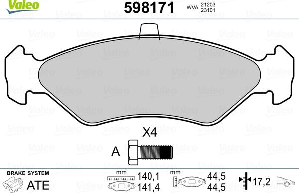 Valeo 598171 - Kit pastiglie freno, Freno a disco www.autoricambit.com