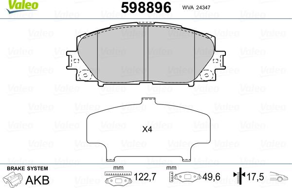 Valeo 598896 - Kit pastiglie freno, Freno a disco www.autoricambit.com