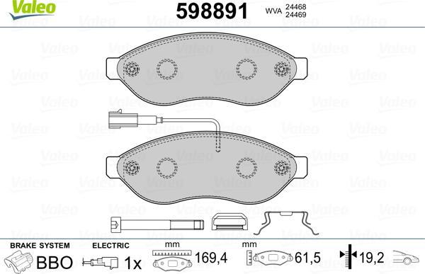 Valeo 598891 - Kit pastiglie freno, Freno a disco www.autoricambit.com