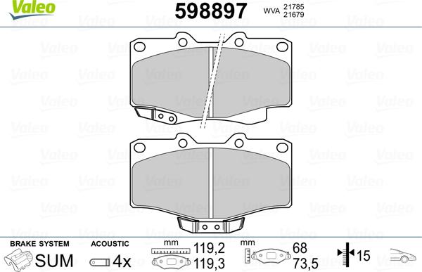 Valeo 598897 - Kit pastiglie freno, Freno a disco www.autoricambit.com