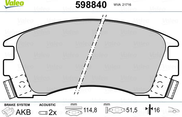 Valeo 598840 - Kit pastiglie freno, Freno a disco www.autoricambit.com