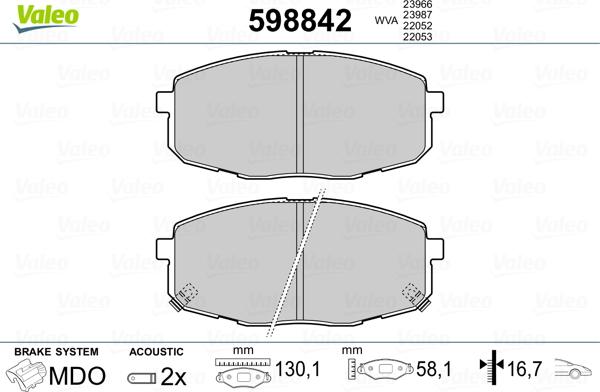 Valeo 598842 - Kit pastiglie freno, Freno a disco www.autoricambit.com