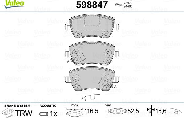 Valeo 598847 - Kit pastiglie freno, Freno a disco www.autoricambit.com