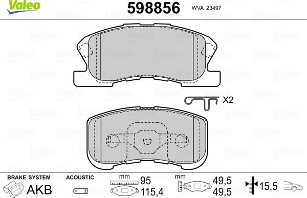 Valeo 598856 - Kit pastiglie freno, Freno a disco www.autoricambit.com