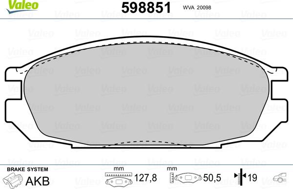 Valeo 598851 - Kit pastiglie freno, Freno a disco www.autoricambit.com