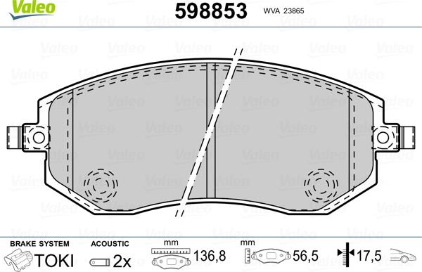 Valeo 598853 - Kit pastiglie freno, Freno a disco www.autoricambit.com