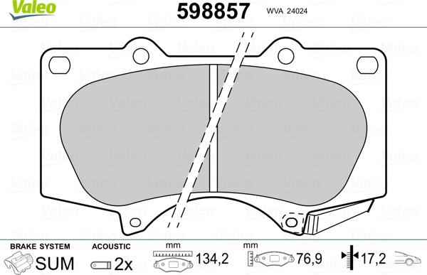 Valeo 598857 - Kit pastiglie freno, Freno a disco www.autoricambit.com