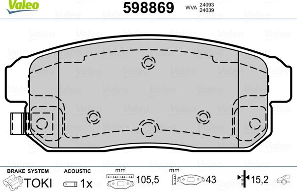 Valeo 598869 - Kit pastiglie freno, Freno a disco www.autoricambit.com