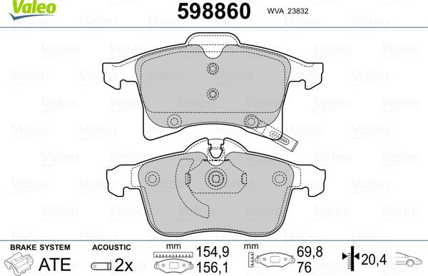 Valeo 598860 - Kit pastiglie freno, Freno a disco www.autoricambit.com