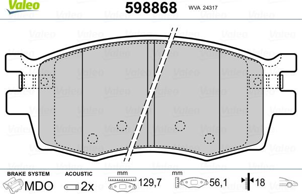 Valeo 598868 - Kit pastiglie freno, Freno a disco www.autoricambit.com