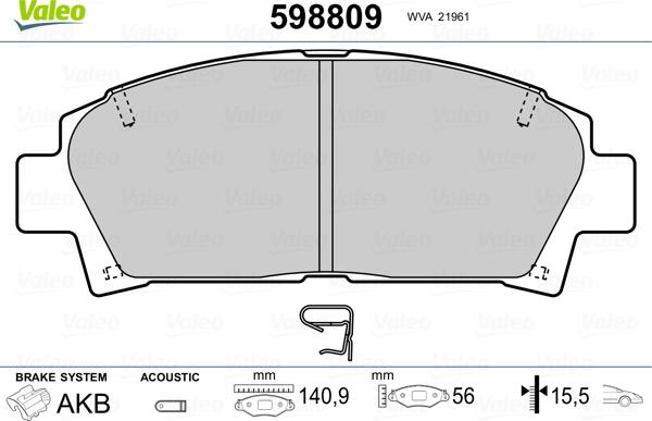 Valeo 598809 - Kit pastiglie freno, Freno a disco www.autoricambit.com