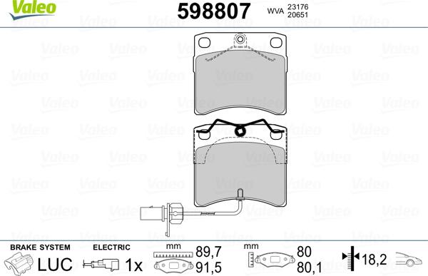 Valeo 598807 - Kit pastiglie freno, Freno a disco www.autoricambit.com