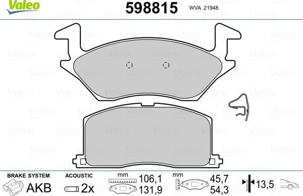 Valeo 598815 - Kit pastiglie freno, Freno a disco www.autoricambit.com