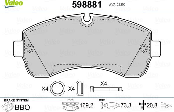 Valeo 598881 - Kit pastiglie freno, Freno a disco www.autoricambit.com