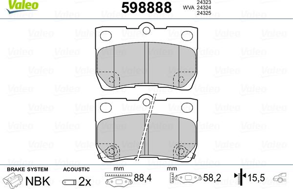 Valeo 598888 - Kit pastiglie freno, Freno a disco www.autoricambit.com