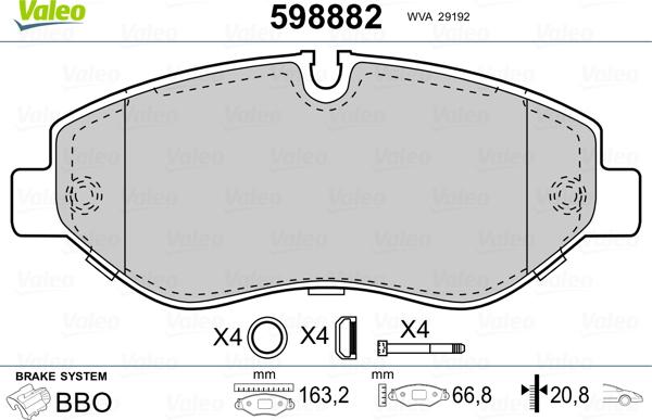 Valeo 598882 - Kit pastiglie freno, Freno a disco www.autoricambit.com