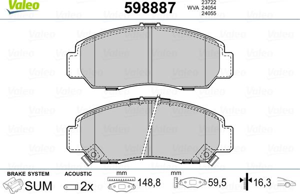 Valeo 598887 - Kit pastiglie freno, Freno a disco www.autoricambit.com