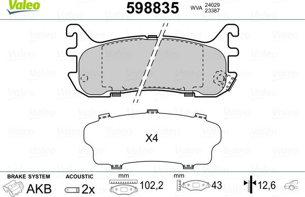 Valeo 598835 - Kit pastiglie freno, Freno a disco www.autoricambit.com